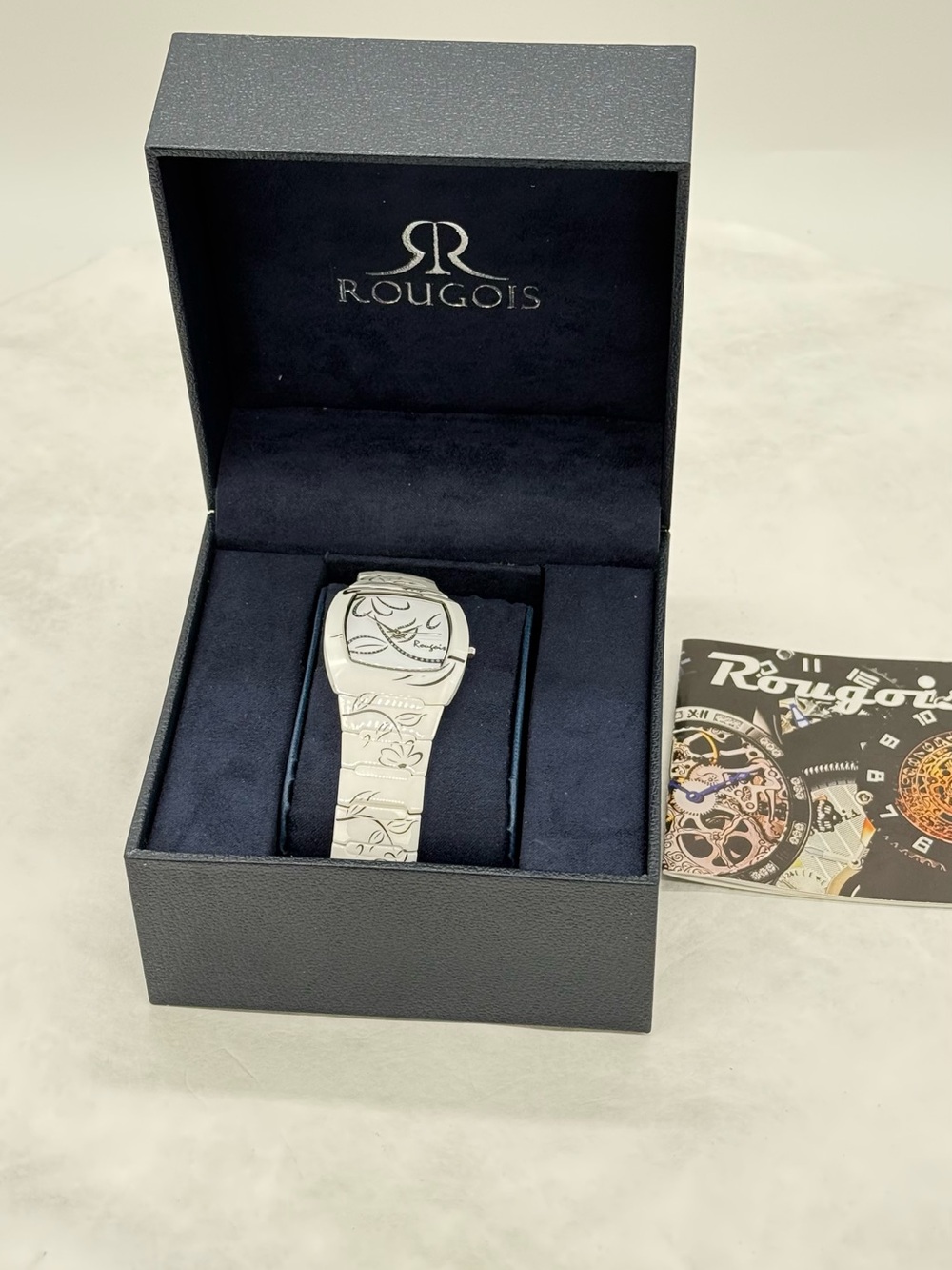 Rougois Ladies Bloom Series White Engraved Stainless Watch